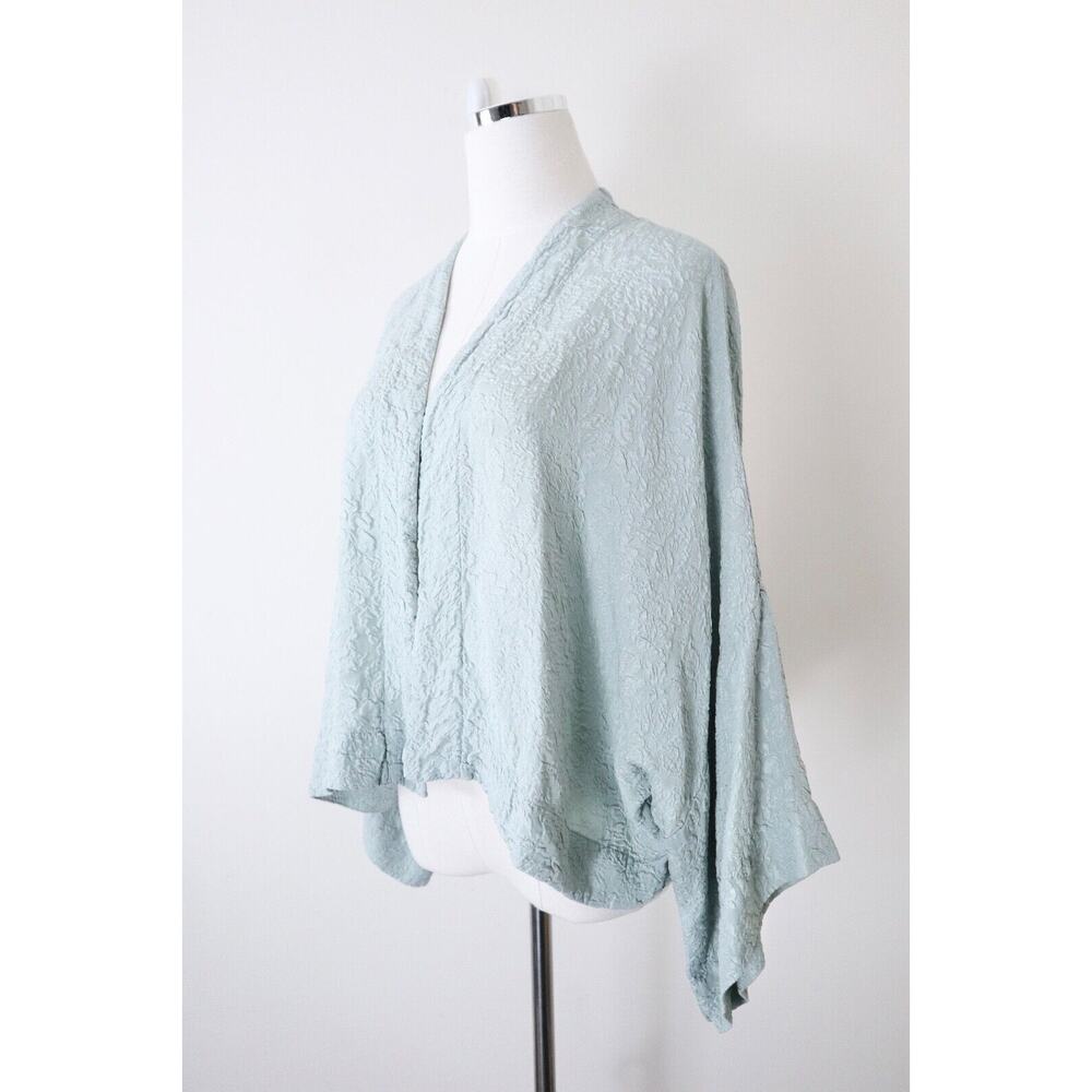 bryn walker Size S Silk Jacquard Kimono Jacket Wide Sleeve Short Light Blue - Picture 4 of 14
